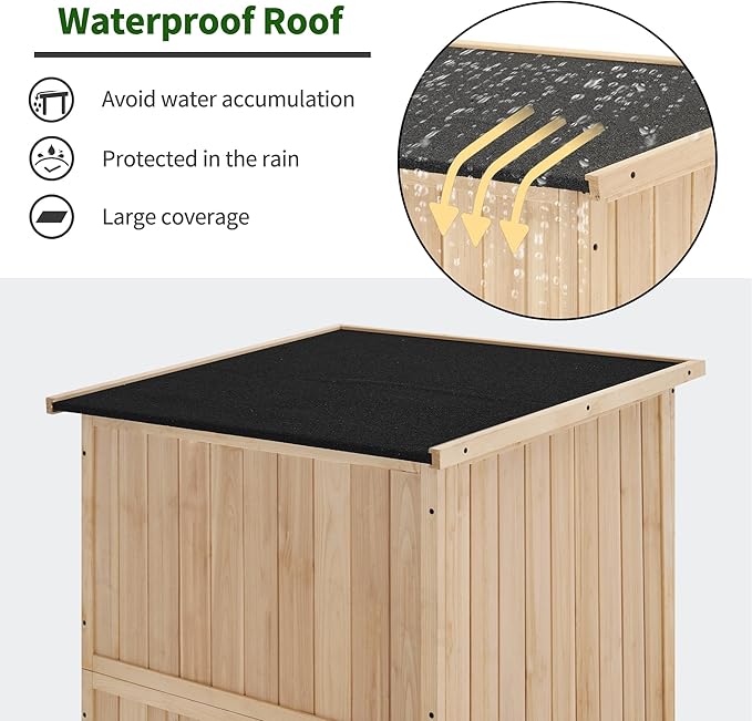 MCombo 30" Deep Wood Sheds & Outdoor Storage, Outside Garden Tool Cabinet Shed with Removable Shelf, Outdoor Storage Cabinet Shed Waterproof for Patio 0786 (Natural)