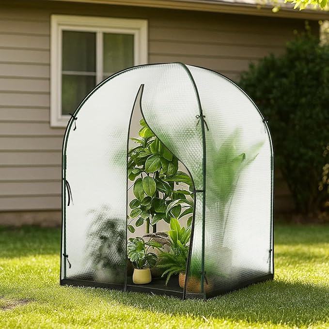 Portable Greenhouse for Outdoors, Green House Tent with Durable Bubble Film Cover and Zippered Door,Walk-in Mini Green House with Removable Mat for Indoor Outside Protecting Plant,47.2x47.2x71 Inch