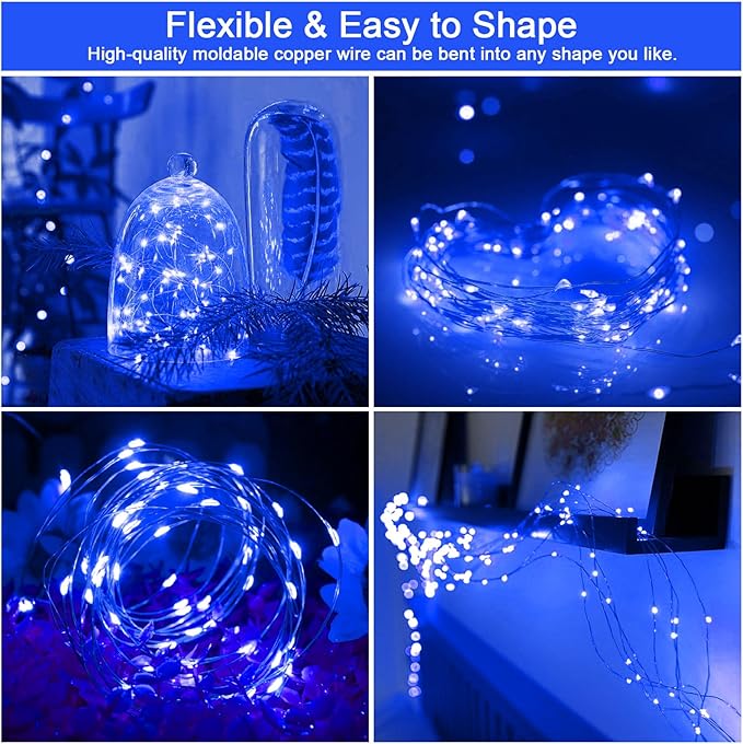Solar Fairy Lights Blue Outdoor Waterproof,16.4ft 50LED Solar String Lights Blue for Outside 8 Modes 2 Packs for Patio Backyard Garden Deorations Blue