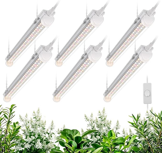 T8 Grow Light, 1.4FT 108W (6 x 18W) Plant Lights for Indoor Growing, Full Spectrum with 660nm Red LEDs, 3467K, Ideal for Indoor Plants, Greenhouse, Linkable Design with On/Off Switch, 6-Pack