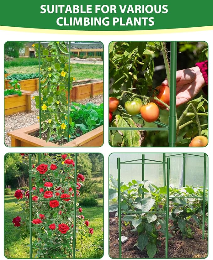 6 Pack Tomato Cages for Garden, 51 Inches Adjustable Tomatoes Plant Stakes Support Cages Trellis, Garden Trellis for Vegetable Flowers Fruits Climbing Plants- 20 Binding Wires Included