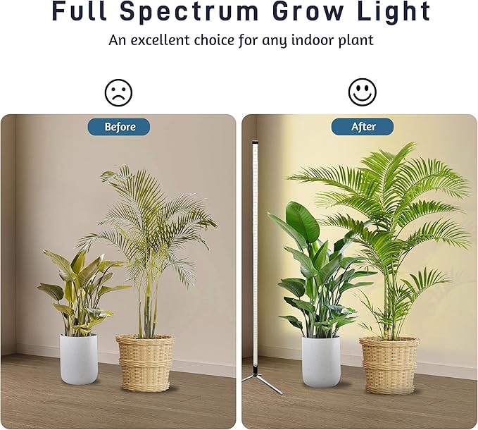 2PCS T8 Standing Grow Light, 42W Full Spectrum LED Grow Light for Indoor Plants, Plant Lamp with 243 LEDs, Wide Illumination Area, 4FT Height with On/Off Switch and Tripod Floor Stand