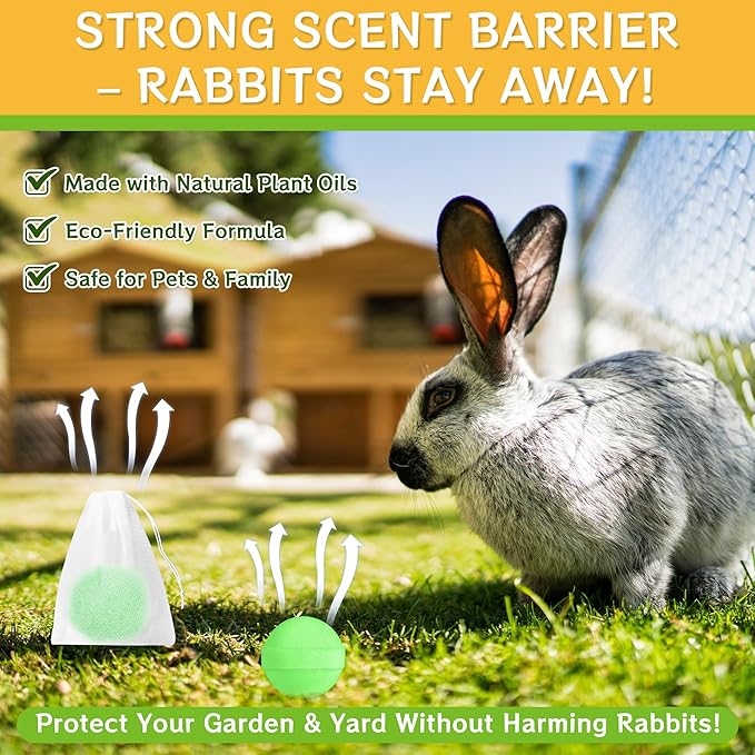 Rabbit Repellent Balls – 12 Pack Natural Deer and Rabbit Repellent for Garden and Yard, Long-Lasting Outdoor Rabbit Deterrent, Safe for Pets and Kids, Plant-Based