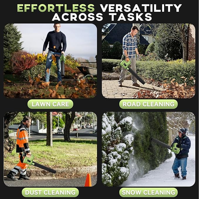 Leaf Blower Cordless - 650 CFM 150 MPH Electric Leaf Blower with 2 x 4.0Ah Batteries & Fast Charger, 2-Speed Settings, Lightweight Blower for Lawn, Yard, Leaves, Dust, and Snow Care (Green)