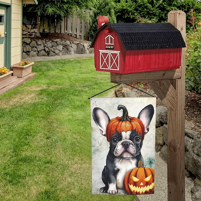 Halloween Boston Dog Pumpkin Garden Flag Welcome Party Outdoor Outside Decorations Picks Home House Garden Yard Decor 12x18 Inch