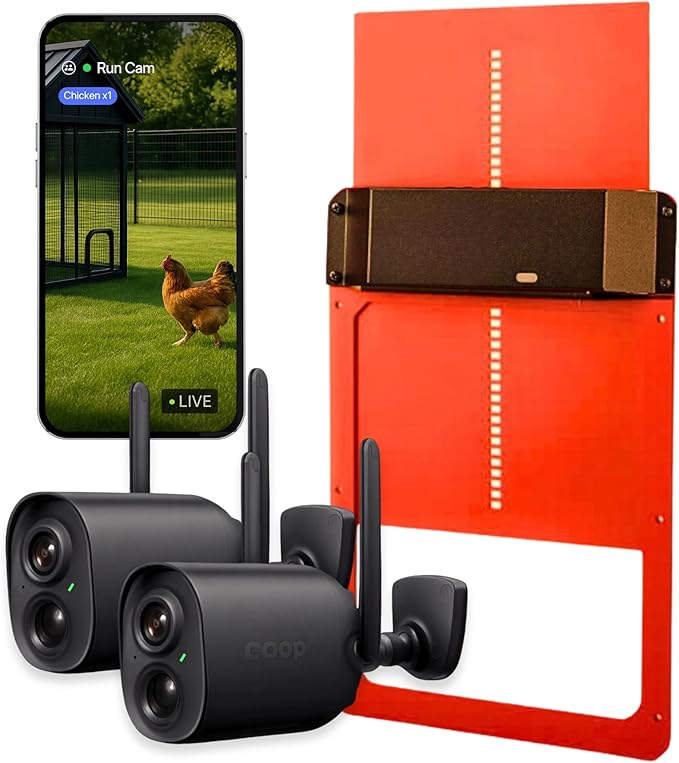 Coop Smart All-in-One Chicken Kit – Includes Automatic Door, and (2) AI CoopCams for 4-6 Chickens, Solar Optional