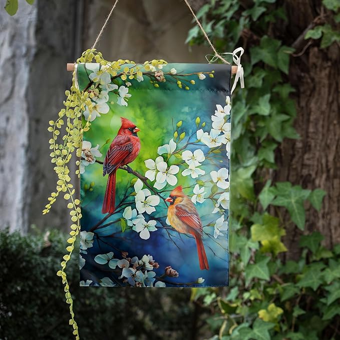 Spring Summer Cardinal Birds Garden Flags for Outside Birds Outdoor Flags Decorative 12x18 Double Sided Floral Welcome Yard Flag Small Red Bird Flag Dogwood Flower Decor