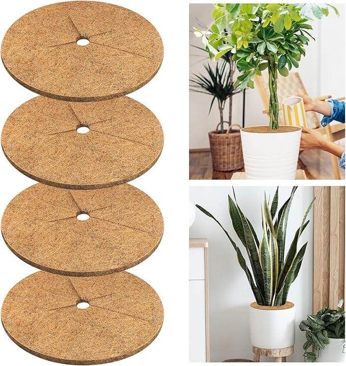 Legigo 4pcs Coconut Fiber Mulch Ring Tree Plant Protector Mat, 18 Inch Natural Coco Coir Tree Protection Ring Plant Pot Soil Cover, Tree Rings Disc Plant Cover for Indoor Outdoor Plants,Landscaping
