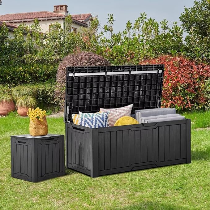 YITAHOME 120 Gallon Outdoor Storage Deck Box, Large Resin Patio Storage for Outdoor Pillows, Garden Tools and Pool-Supplies, Waterproof, Lockable (Black)