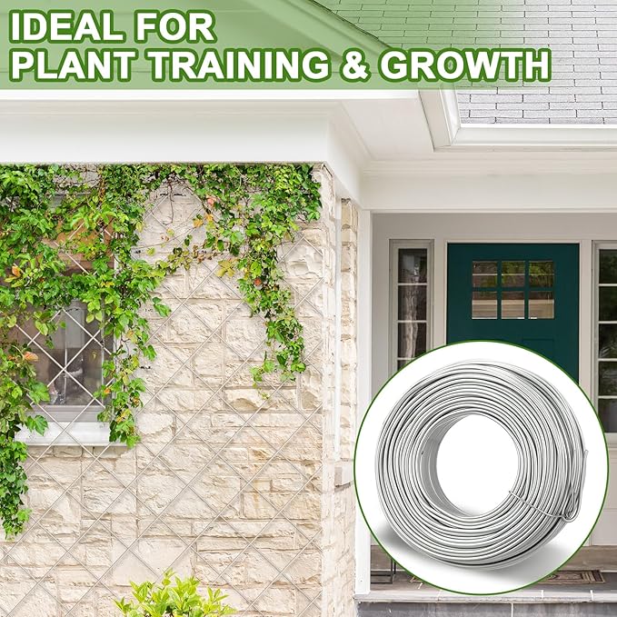 Blulu 200 ft Wire Trellis Kit 16 Gauge Galvanized Coated Steel Garden Wire Trellis with 20 Vine Eye Screws for Outdoor Wall Fence Grape Climbing Plants