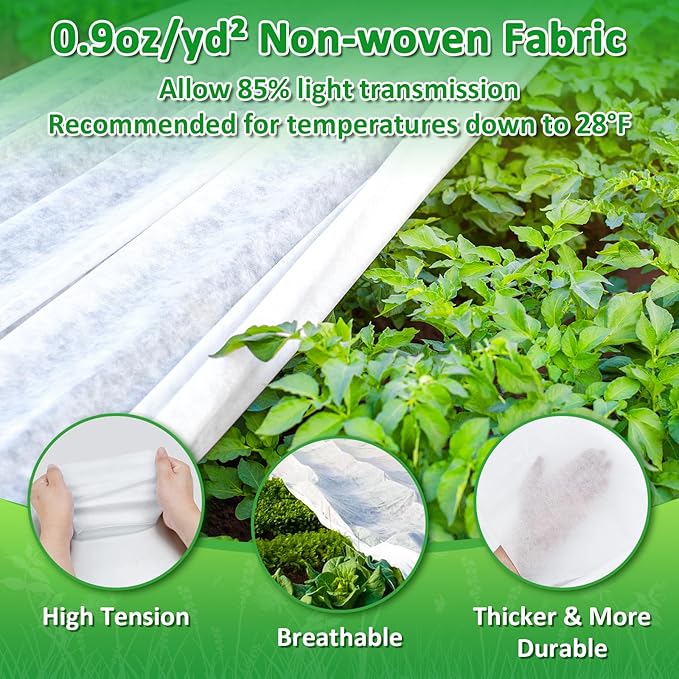EAONE 10x33 FT Plant Covers Freeze Protection 2 Pack, 0.9oz Floating Row Winter Frosts Cloth for Outdoor, Plant Blankets Drawstring Bags for Cold Freeze Sun Protection Bird Insect Prevention