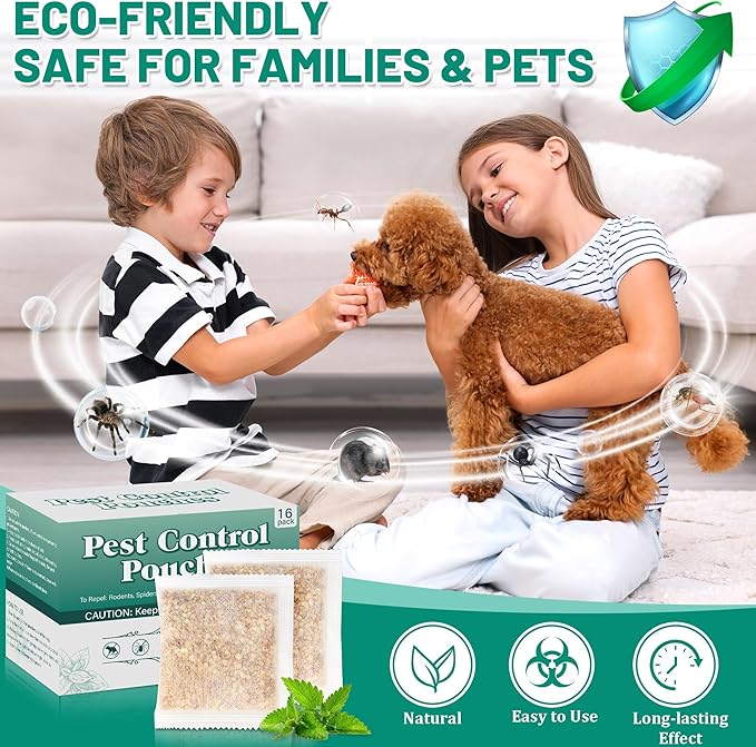 16 Pack Mouse Repellent Pouches Peppermint Oil Mice Deterrent for Indoor & Outdoor Use, Keep Mice, Rats, Squirrel, Spider, Pest Out of Garden Car RV House, Family & Pet Safe