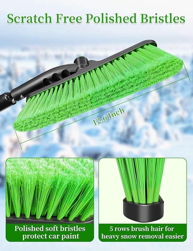 HEEYA 44 Inch Snow Brush for SUV, Ice Scraper for Car Windshield Window, Extendable Snow Scraper and Brush with Comfortable Foam Grip for Truck Vehicle Automobile - Green