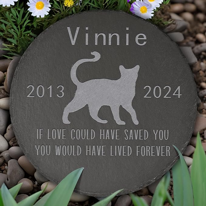 Cat Memorial Stone Cat Garden Statue - Cat Memorial Gifts - Cat Tombstone - Cat Loss Gift - Loss of Pet Cat - Round
