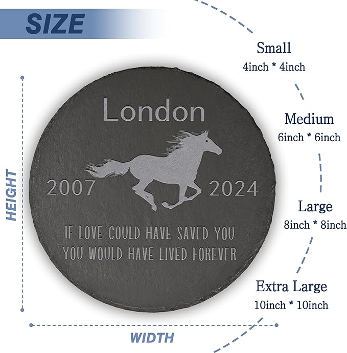 Horse Memorial Stone Horse Garden Statue - Horse Memorial Gifts - Horse Tombstone - Horse Loss Gift - Loss of Pet Horse - Round