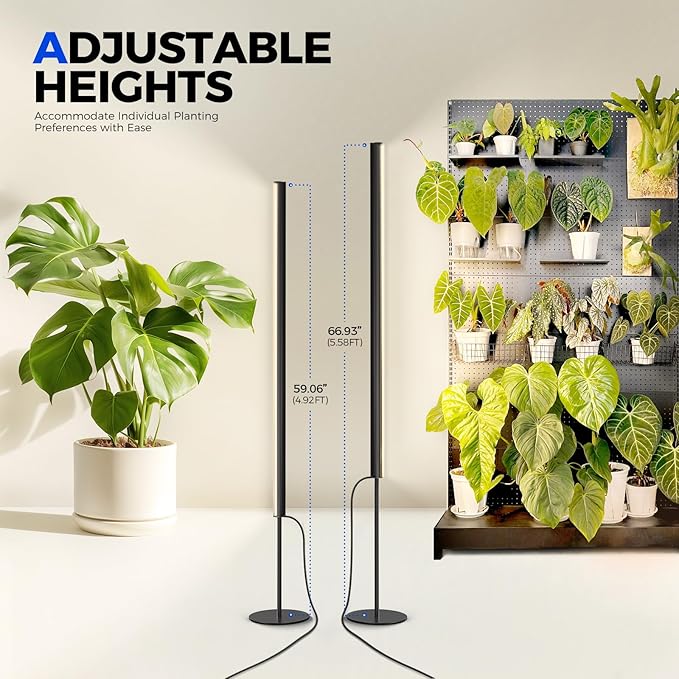 Barrina T1S Standing Grow Light for Indoor Plants with Timer, 65W 660nm High PPFD Full Spectrum, Tera Series Vertical Grow Lights Adjustable Height 5FT-5.6FT, Foot Switch, Non-Glare Design, Black
