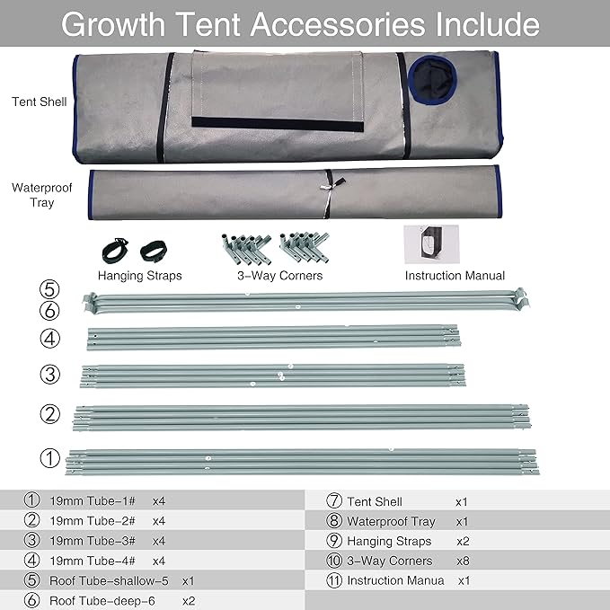 Grow Tent Kit, 48''x48''x80'' Greenhouse Tent with 19mm Poles, High Reflective 600D Mylar Hydroponic Tent with Observation Windows for Indoor Plant Growing(Gray)