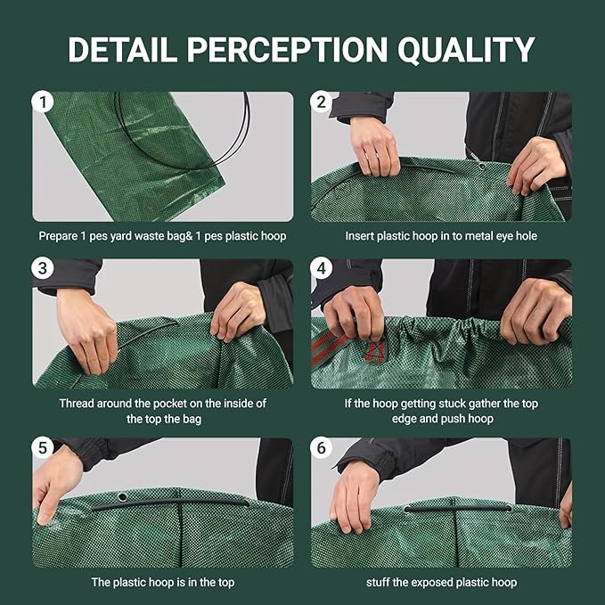 72 Gallon Yard Waste Bags, Reusable Heavy Duty Collapsible Garden Leaf Bags with Plastic Ring, Garden Waste Container for Clean Up Outdoor Debris Leaves Grass Clippings (Green, 3 Pack)