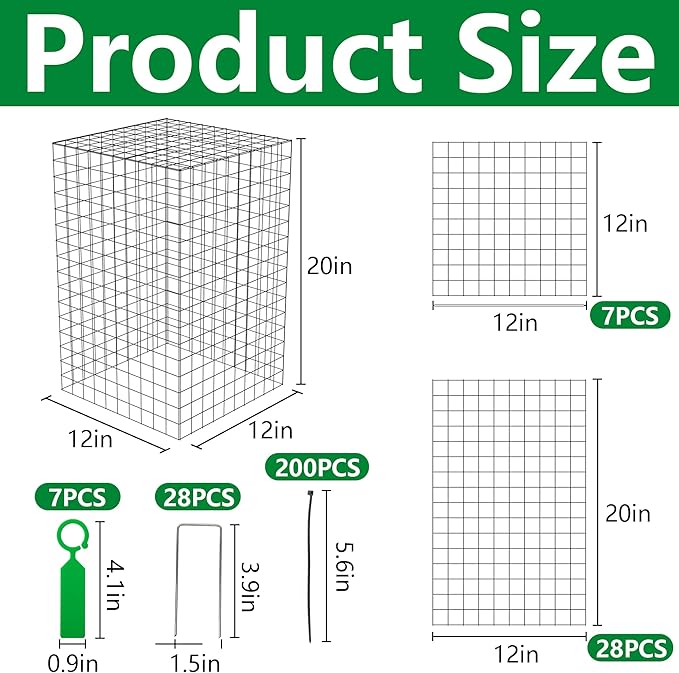 Adnee 7 Pack Wire Plant Protector with Cover-20x12x12 Inch Detachable Square Wire Cages to Prevent Animals-Metal Garden Plant Protector Cages for Protecting Plants Vegetables Flowers