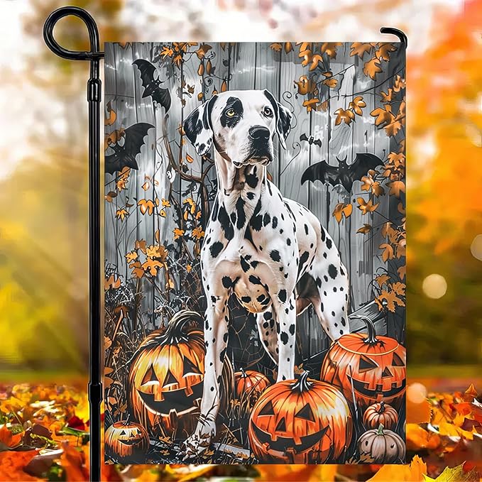 Halloween Dalmatian Garden Flag 12x18 Vertical Double-Sided Trick or Treat Pumpkin Fall Holiday Outdoor Decorations Polyester Yard Flag