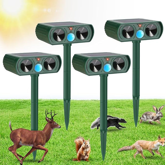 4 Pack Ultrasonic Animal Repellent Solar Deer Repellent Devices Cat Repellent Outdoor Animal Cat Deterrent to Repel Dog, Squirrel, Raccoons, and Rabbits Skunk Waterproof with Motion Sensor