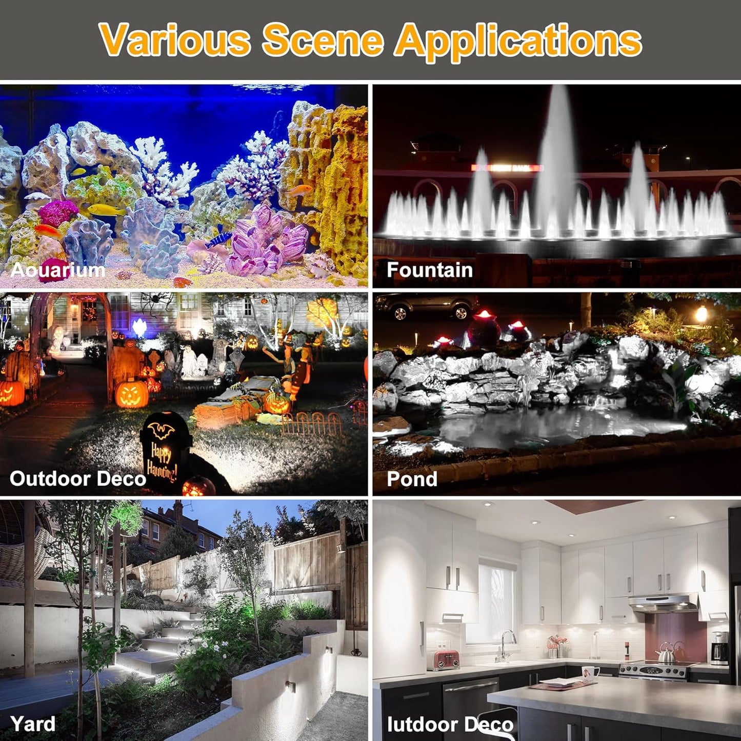 Cold White Pond Lights, Super Bright LED Underwater Submersible Landscape Spotlights, Switch Control IP68 Waterproof Fountain Lights for Fish Aquarium Tank Garden Yard Pool (Set of 3)