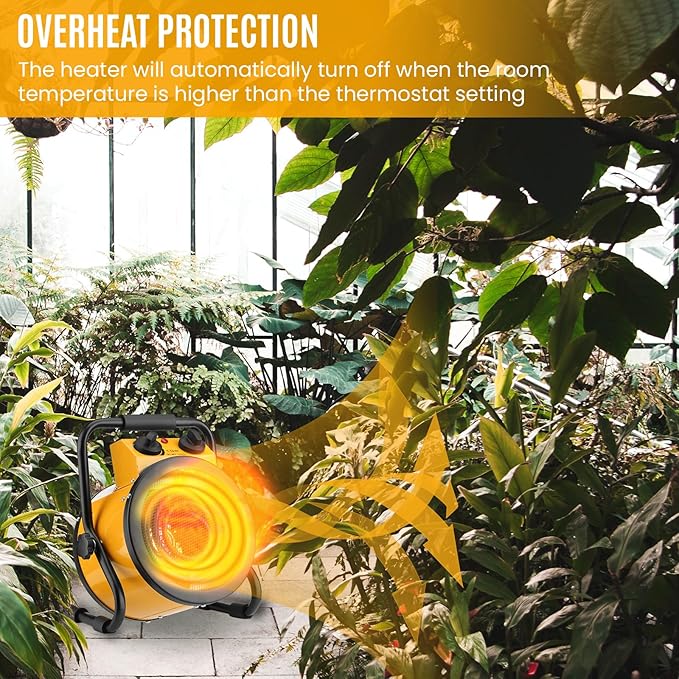 Greenhouse Heater with Digital Thermostat, Grow Tent Heaters, Overheat Protection, Fast Heating for Green House, Flower Room, YE