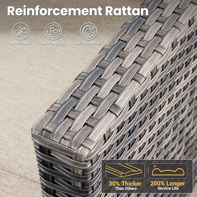 ovios Patio Furniture Set, 6 Pieces Outdoor Wicker Sofa Couch with Fire Pit Table, Ottomans and Comfy Cushions, All Weather High Back Rattan Conversation Set, Beige