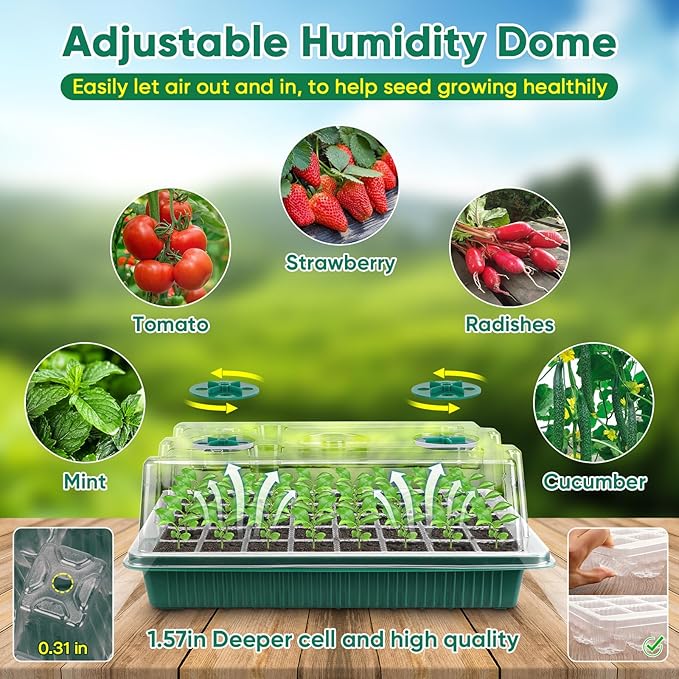 BlumWay Seed Starter Tray with Grow Light,3 Pack 120 Cells Seedling Tray with Humidity Dome/Indoor Grow Kit for Deep-Rooted Seedlings,Adjustable/Timed Light Plant Starter Set