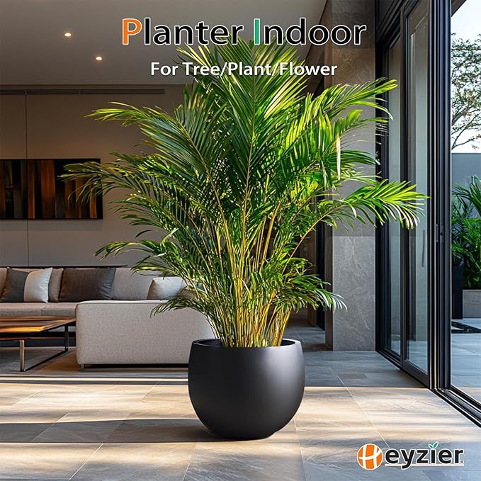 Ball Concrete Planter Outdoor Indoor, Large Tall Cement Plant Pots for Trees Flowers (Black, 18 inch)