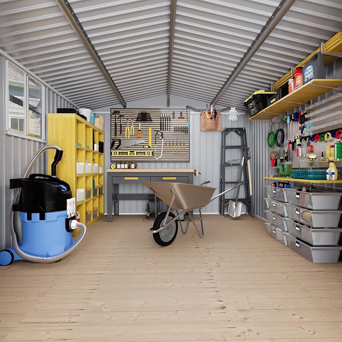 10x12 FT Outdoor Storage Shed, Metal Garden Shed - Tool Storage Sheds with Lockable Doors & 1 Clear Window, Waterproof Outside Storage Building for Backyard, Patio (Black; Floor Not Included)