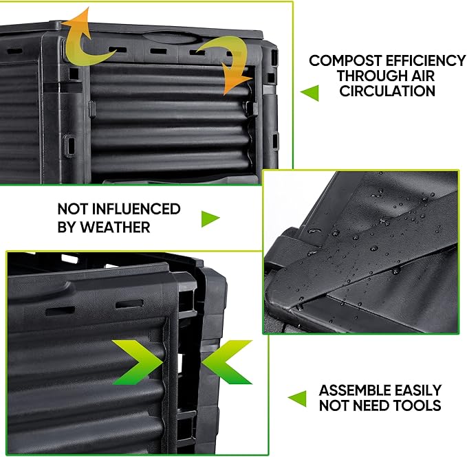 Large Garden Compost Bin, 80 Gallon (300L) Outdoor Composter Tumbler from BPA-Free Material for Fast Creation of Fertile Soil, Lightweight, Easy Assembly and Kitchen Waste Composting