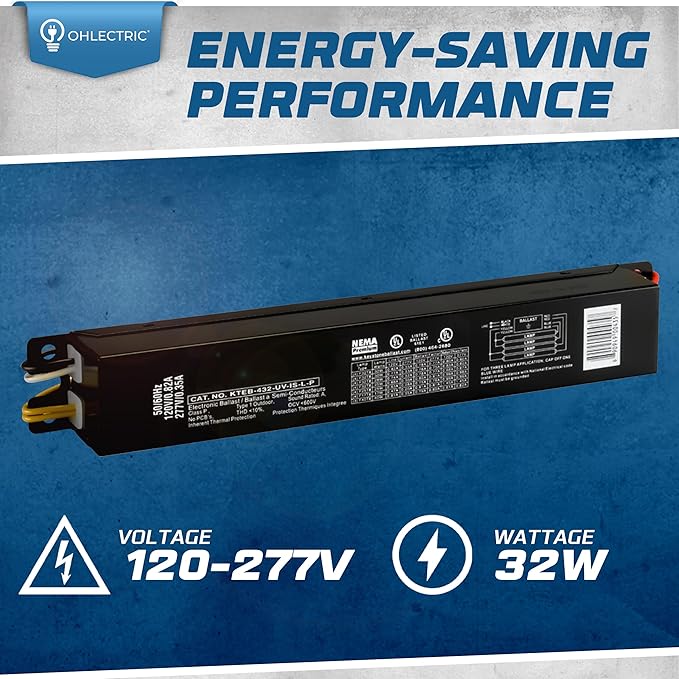 OHLECTRIC 2 Pack - Replacement for Keystone KTEB-432-UV-IS-L-P 4 Lamp T8 Electronic Fluorescent Ballast with Low Light Output | 120-277V Input with Instant Start Operation | 0.78 Ballast Factor