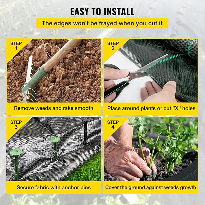 Happybuy 6x300ft Premium Weed Barrier Landscape Fabric Heavy Duty 2.4OZ, Woven Weed Control Fabric, High Permeability Good for Flower Bed, Geotextile Fabric Underlayment, Driveway Fabric Ground Cover