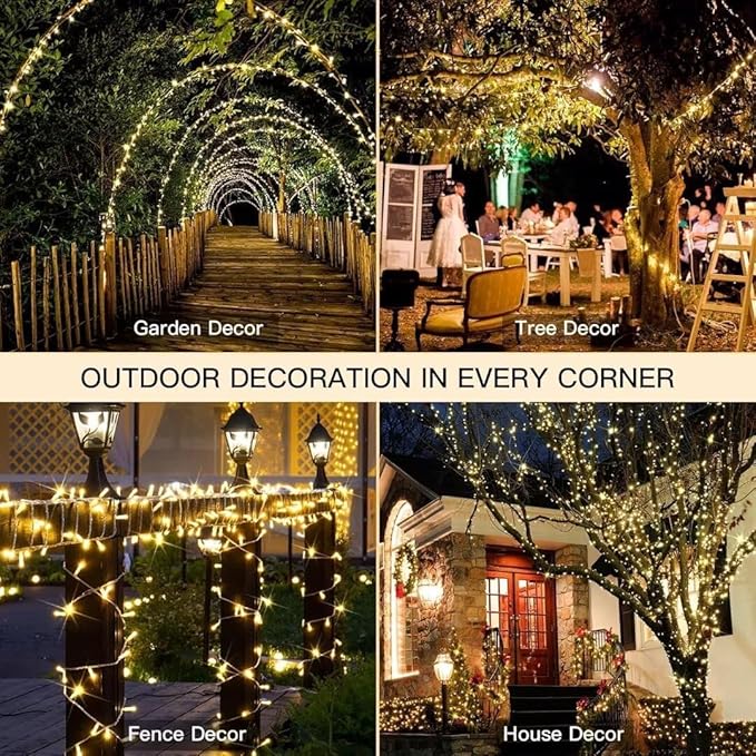 suddus Christmas Lights Outdoor, 66 ft 200 LED Plug in Warm White Fairy String Lights with Remote, Twinkle Lights for Bedroom, Indoor, Tree, Dorm, Wedding, Outside, Backyard Decorations