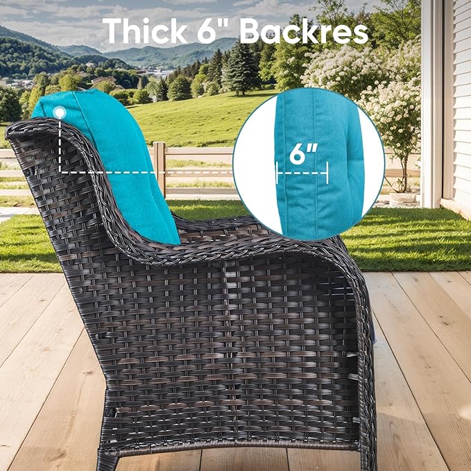 Outdoor Chair Cushions 3 Packs - Outside High Back Thick Water-Resistant Cushion 22x24 with Zipper Cover for Patio Glider Rocking Chairs Loveseat Couch – Teal/Buckle