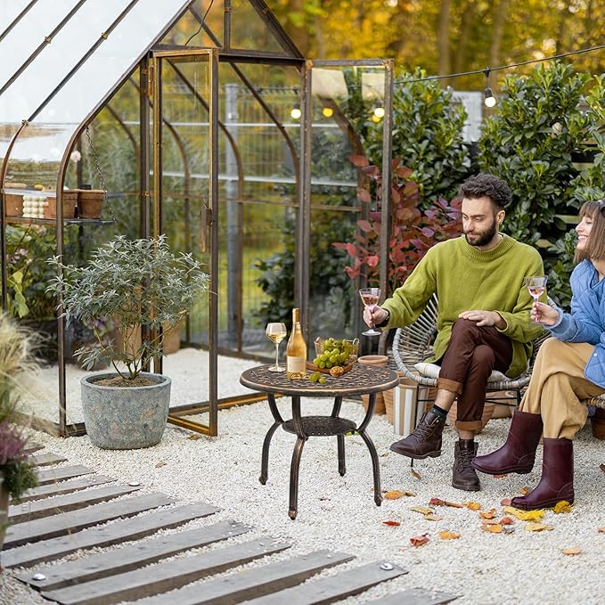 Outvita Patio Side Table, 23.6in Outdoor Round Cast Aluminum Bistro Table and Antique Design for Backyard Porch Pool Balcony Deck Bronze