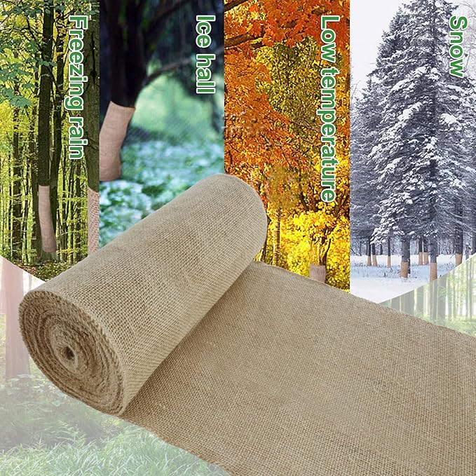 Agfabric Burlap Tree Wrap, 10''x30ft Natural Burlap Fabric Roll for Winter Tree Trunk and Outdoor Plants, Tree Trunk Guards Protect Bark,100% Jute Plants Bandage for Keeping Warm and Moisturizing