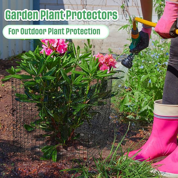 Zubebe 5 Pack Small Wire Plant Protectors Square Plant Protectors from Animals Mesh Cage Chicken Wire Cloche for Shrubs and Vegetables with Ground Stakes and Nylon Ties (15 x 16 Inch)