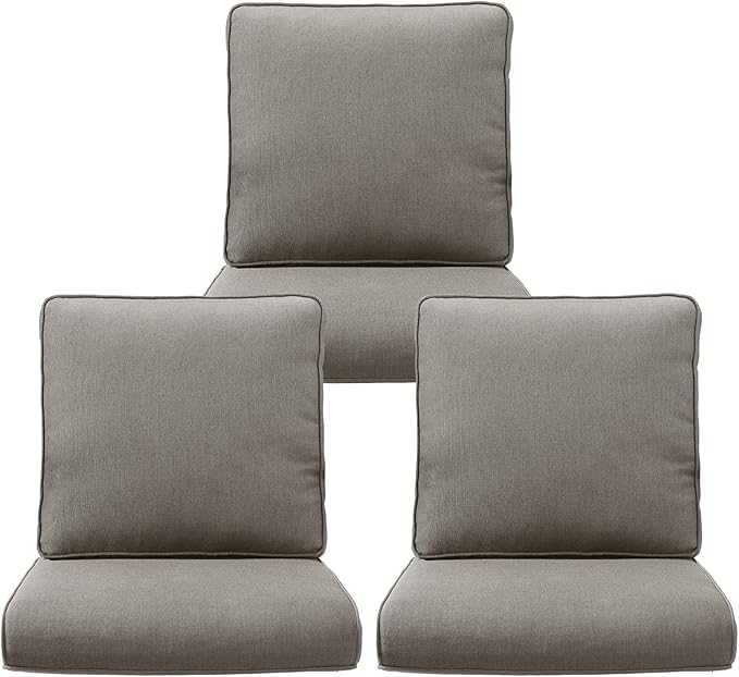 Outdoor Chair Cushions 3 Packs - Outside Durable Thick Replacement Back and Seat Cushion 22x24 with Zipper Cover for Patio Glider Rocking Chairs Loveseat Couch – Grey/Regular