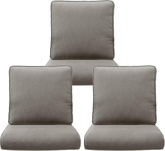Outdoor Chair Cushions 3 Packs - Outside Durable Thick Replacement Back and Seat Cushion 22x24 with Zipper Cover for Patio Glider Rocking Chairs Loveseat Couch – Grey/Regular