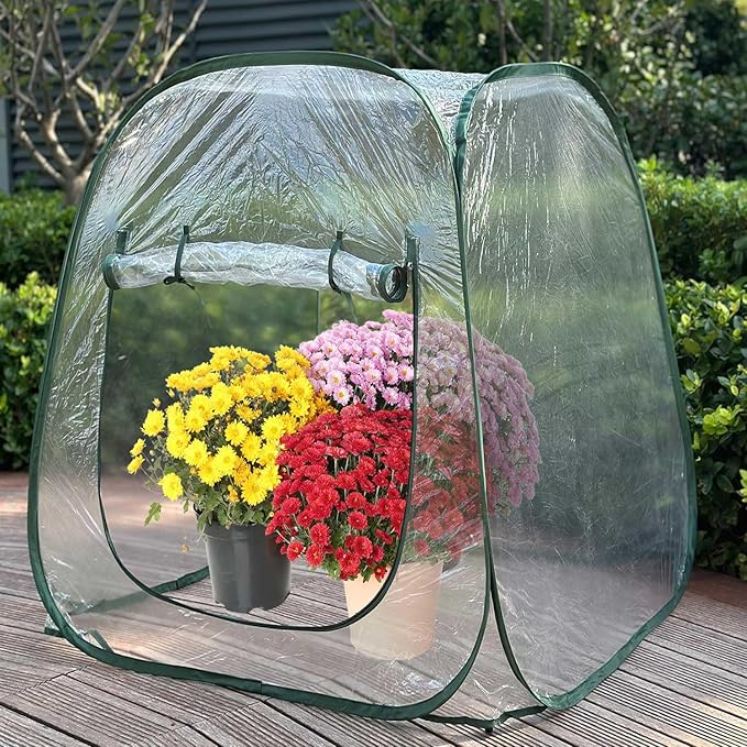 Pop Up Greenhouse Plant Greenhouse Cover, Mini Transparent Freeze Protection PVC Tent with Roll-up Zipper Entry Doors for Indoor and Outdoor Gardens Protecting Plant from Cold Frost (PVC, 39x39x39in)
