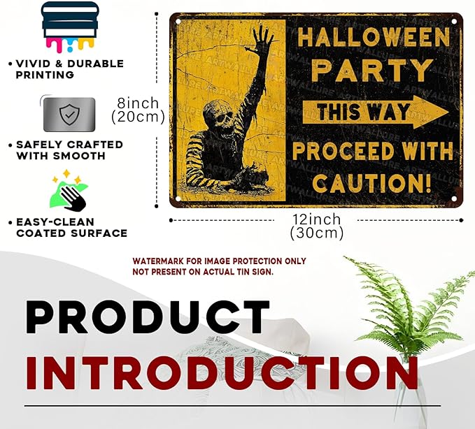 Halloween Party Zombies Vintage Sign Zombies Metal Tin Sign Halloween Decor for Home Bar Kitchen Hotel Dining Room Coffee 8x12inch