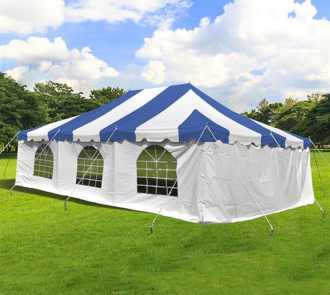 Party Tents Direct 20'x 30' Weekender Canopy Pole Tent with Sidewalls - Easy Up Canopy Tent with 120 Person Capacity - Outdoor Canopies for Parties, Weddings, and Events (Blue/White)
