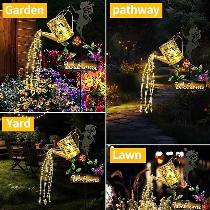 ZKLiLi Solar Watering Can with Lights,Outdoor Garden Fairy Decor Waterproof Large Hanging Lantern Lights Decorations for Patio Yard Porch Lawn Pathway Walkway Statues Outdoor Garden Decor Gifts