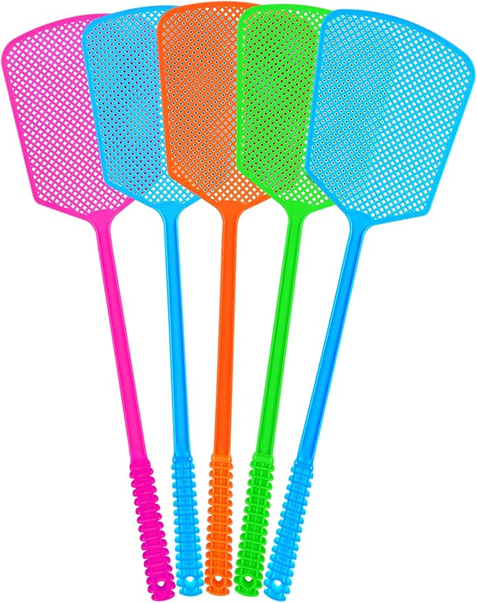 Fly Swatter,5 Pack Plastic Heavy Duty Manual Fly Killer, Long Handle Flyswatter, Large Bug Swatters That Work for Indoor and Outdoor