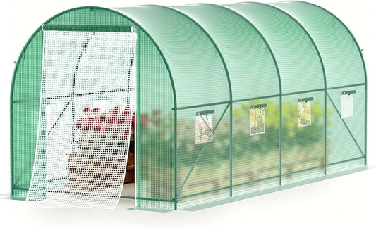 Greenhouses for Outdoors Heavy Duty 15 x 7 x 7 FT Portable Greenhouse for Winter with 8 Ventilated Screen Windows & Rolling Zipper Door & Reinforced Steel Frame Greenhouse Tunnel
