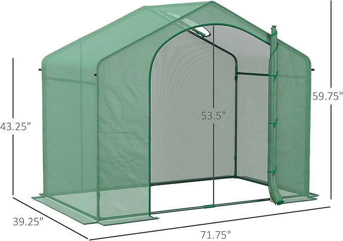 Outsunny 6' x 3' x 5' Portable Walk-in Greenhouse, PE Cover, Steel Frame Garden Hot House, Zipper Door, Top Vent for Flowers, Vegetables, Saplings, Tropical Plants, Green