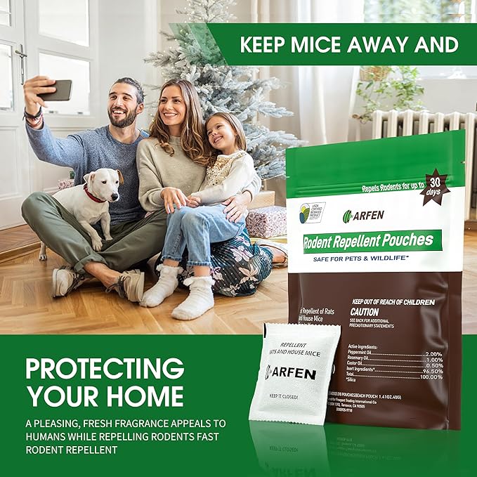 Rodent Repellent Pouches, Peppermint Oil, All Natural, Plant Powered, Repel Mice and Rat, Squirrels, Mouse Repellent, Keep Mice Out from Indoor/Car/RV/Boat/Garage/Cabin,10 Pouches