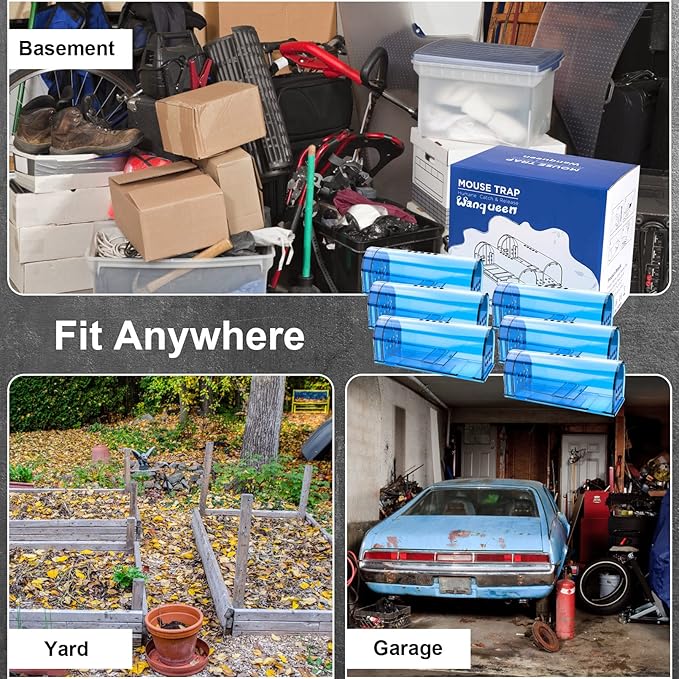 6 Pack Humane Mouse Traps No Kill, Catch and Release Live Mouse Trap Indoor for Home, Reusable Mice Trap Cage with Cleaning Brush(Blue)